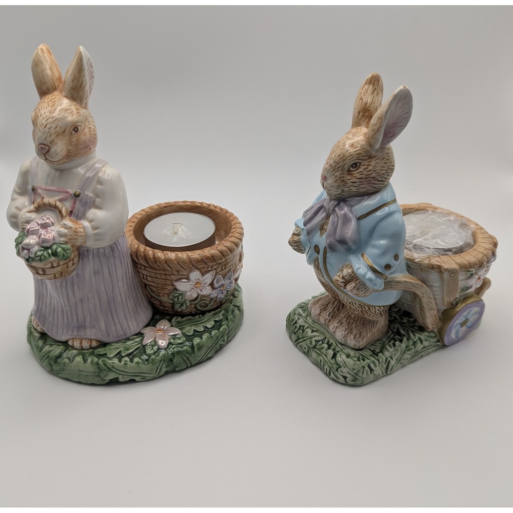 Vtg 2002 Avon Springtime Collection Ceramic Bunny Tea Light Candle Holder Easter